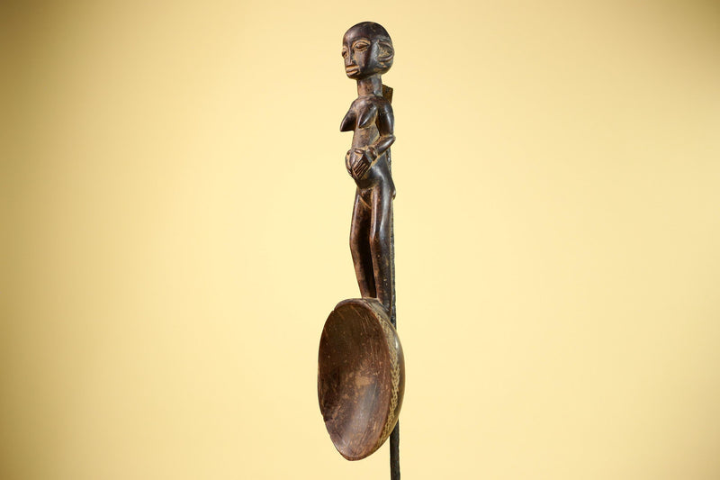 African Tribal Spoon Carved Wood Female Figure Côte d’Ivoire Art Decor-G5848