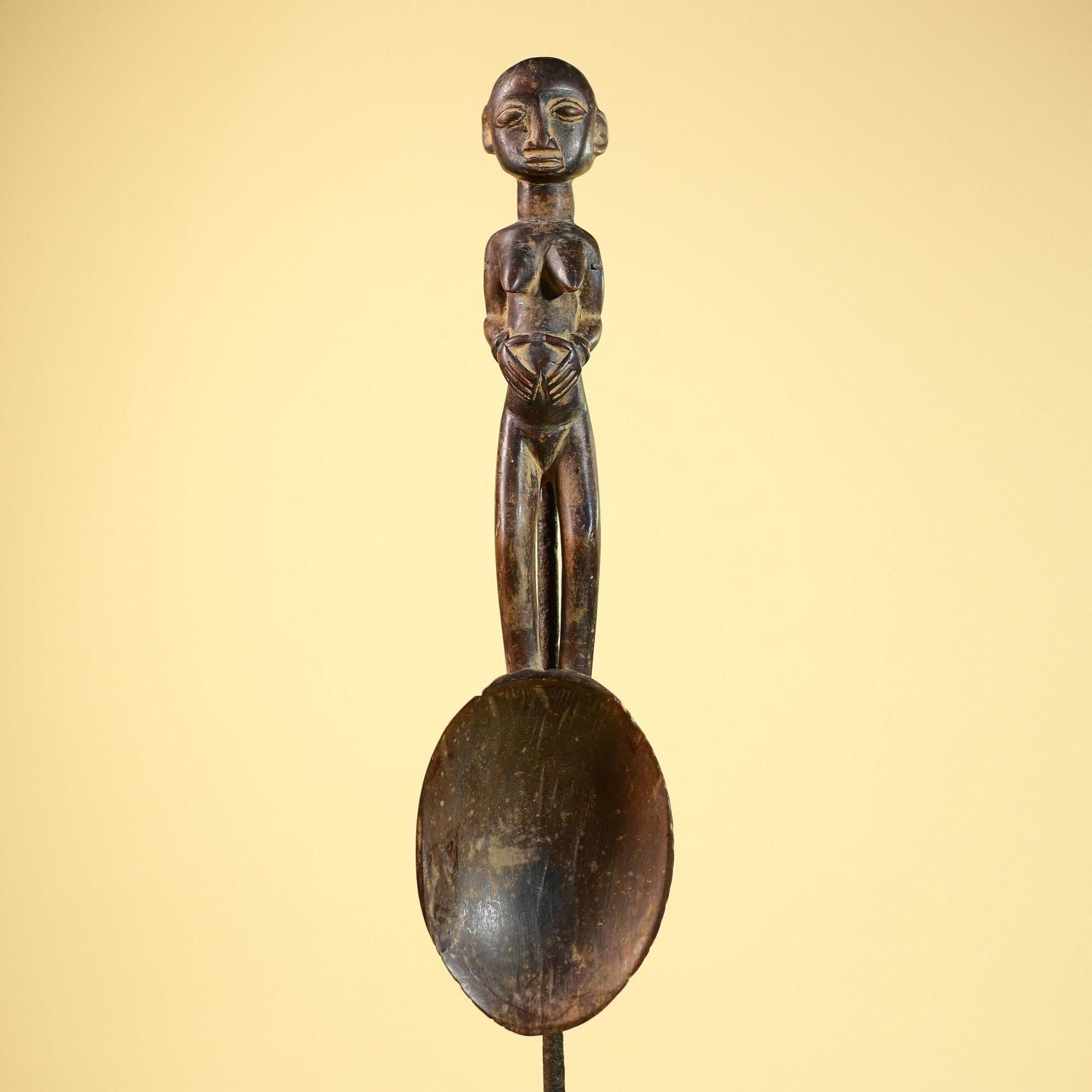 African Tribal Spoon Carved Wood Female Figure Côte d’Ivoire Art Decor-G5848