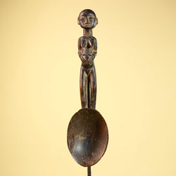 African Tribal Spoon Carved Wood Female Figure Côte d’Ivoire Art Decor-G5848
