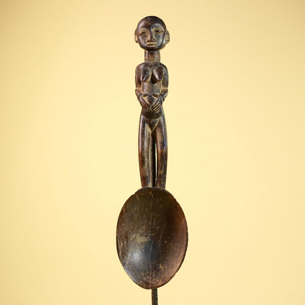 African Tribal Spoon Carved Wood Female Figure Côte d’Ivoire Art Decor-G5848