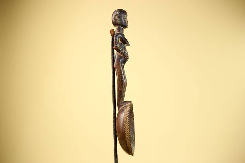African Tribal Spoon Carved Wood Female Figure Côte d’Ivoire Art Decor-G5848