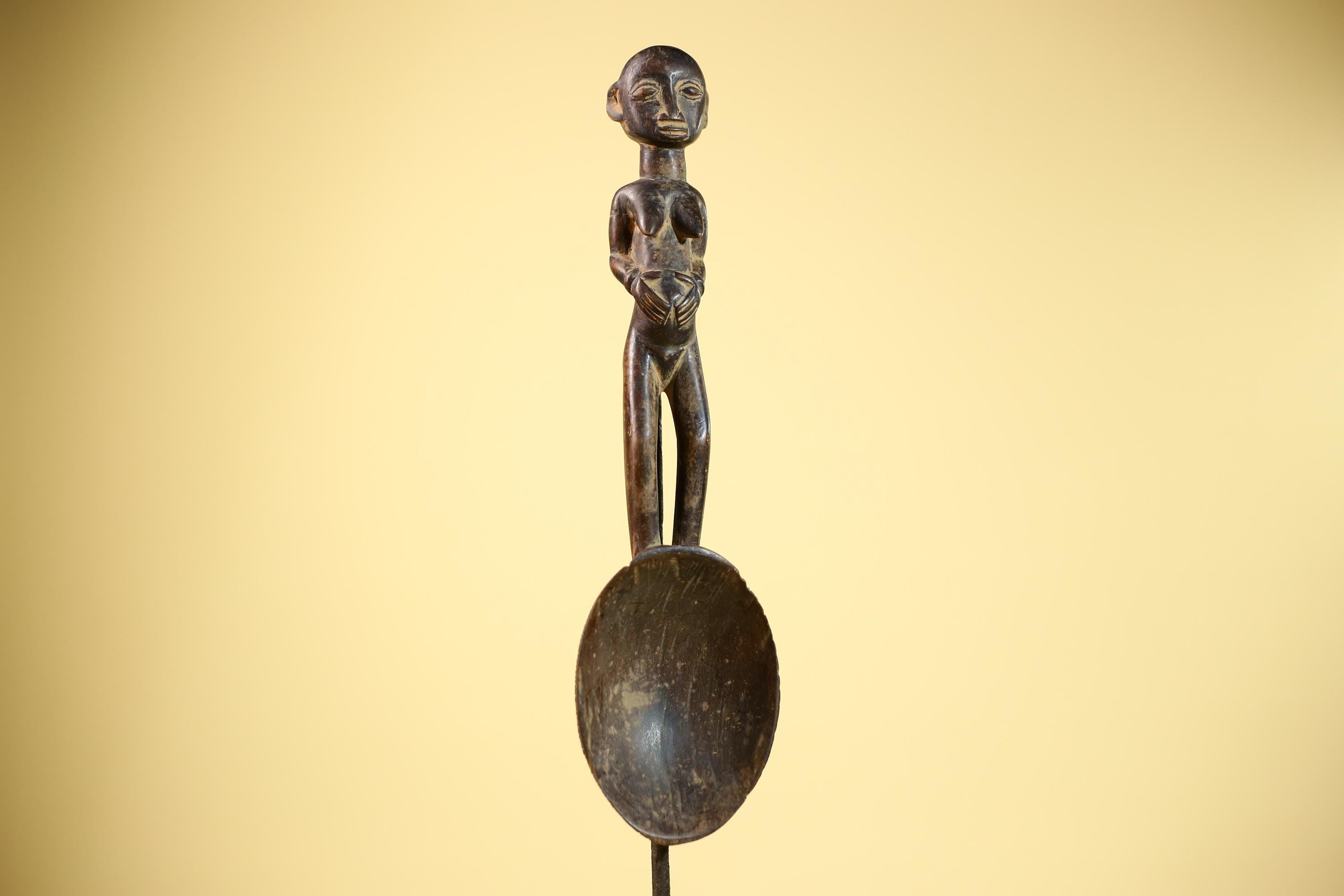African Tribal Spoon Carved Wood Female Figure Côte d’Ivoire Art Decor-G5848