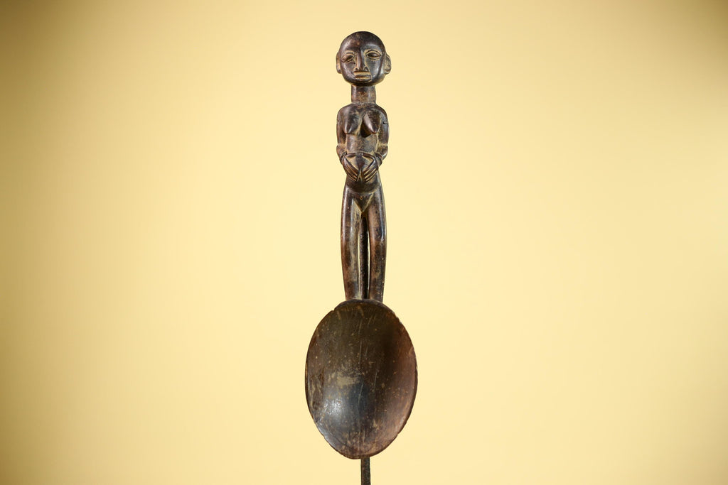 African Tribal Spoon Carved Wood Female Figure Côte d’Ivoire Art Decor-G5848