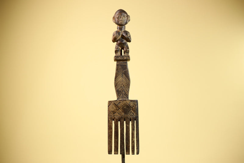 African Tribal Comb Carved Wood Male Figure Côte d’Ivoire Wall Decor-G5849