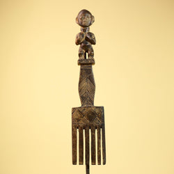 African Tribal Comb Carved Wood Male Figure Côte d’Ivoire Wall Decor-G5849