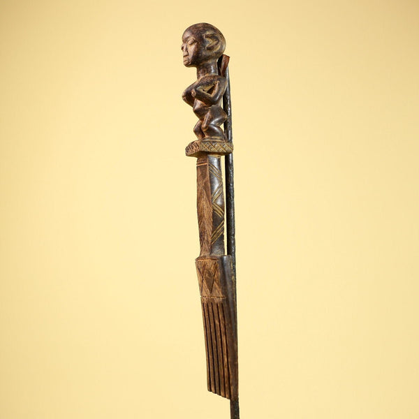 African Tribal Comb Carved Wood Male Figure Côte d’Ivoire Wall Decor-G5849