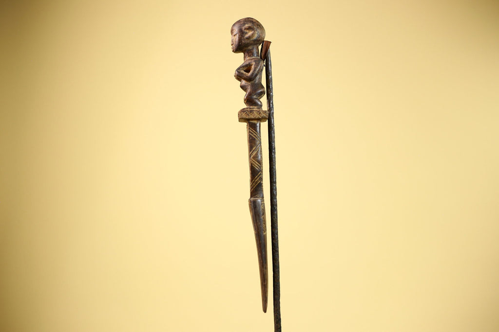 African Tribal Comb Carved Wood Male Figure Côte d’Ivoire Wall Decor-G5849