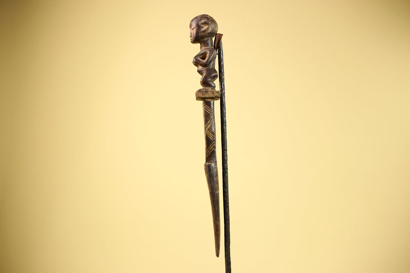 African Tribal Comb Carved Wood Male Figure Côte d’Ivoire Wall Decor-G5849