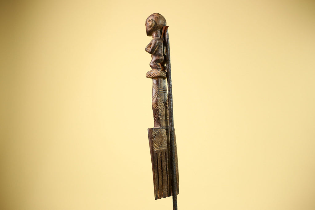 African Tribal Comb Carved Wood Male Figure Côte d’Ivoire Wall Decor-G5849