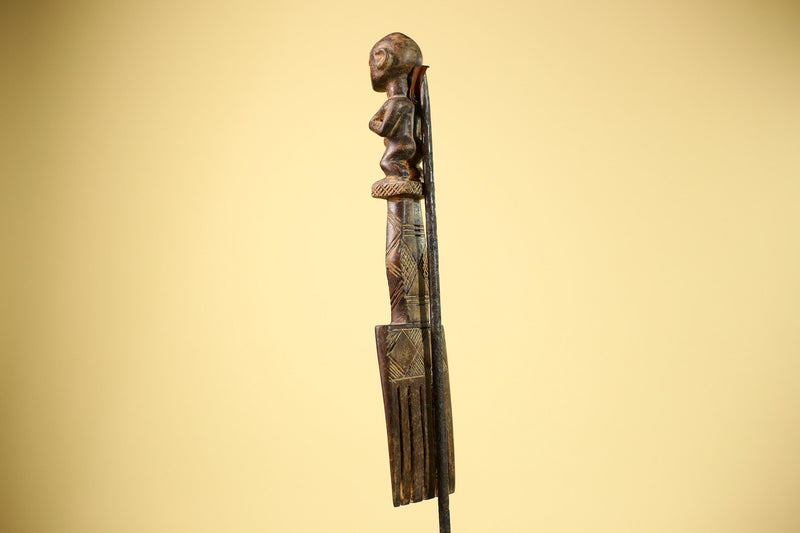 African Tribal Comb Carved Wood Male Figure Côte d’Ivoire Wall Decor-G5849