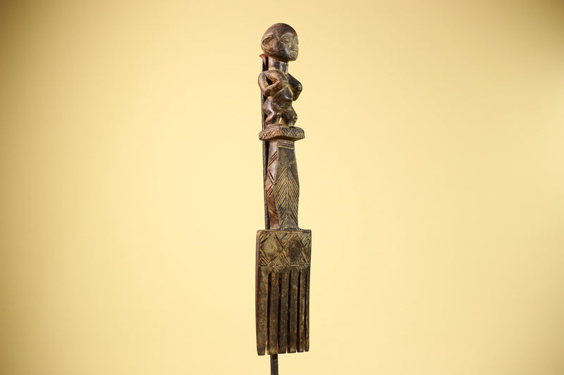 African Tribal Comb Carved Wood Male Figure Côte d’Ivoire Wall Decor-G5849