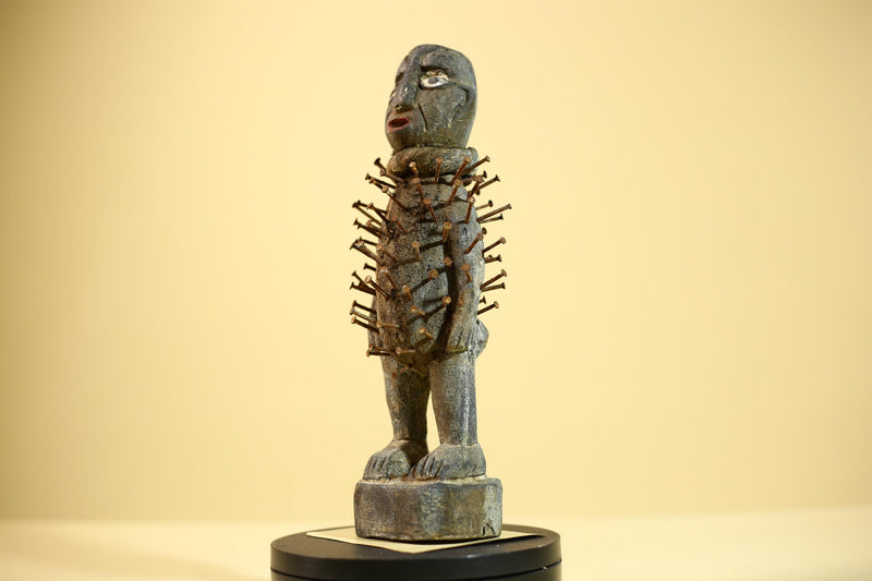 African Tribal Statue Nail Fetish Nkisi Figure Congo Ritual Art Decor-G5851
