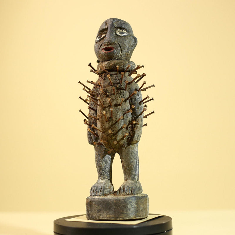 African Tribal Statue Nail Fetish Nkisi Figure Congo Ritual Art Decor-G5851