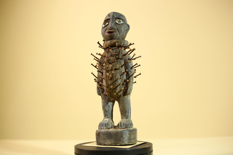 African Tribal Statue Nail Fetish Nkisi Figure Congo Ritual Art Decor-G5851