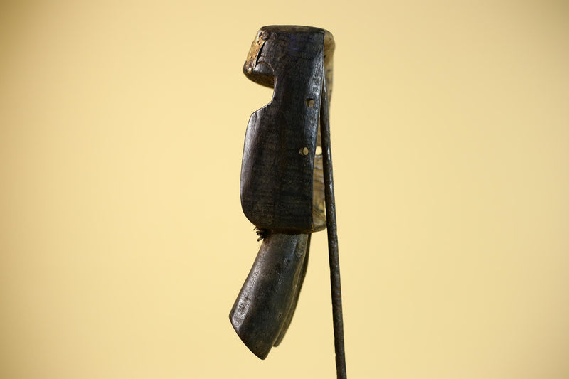 African Tribal Mask Brass Crown Carved Wood Dan Style Ivory Coast Art-G5854