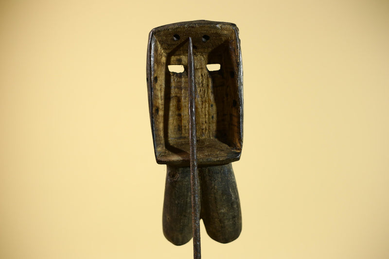 African Tribal Mask Brass Crown Carved Wood Dan Style Ivory Coast Art-G5854