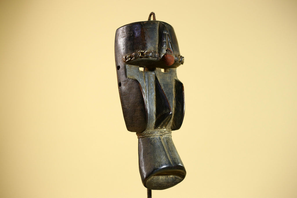 African Tribal Mask Dan Style Wood Beaded Forehead Ivory Coast Wall Art-G5855