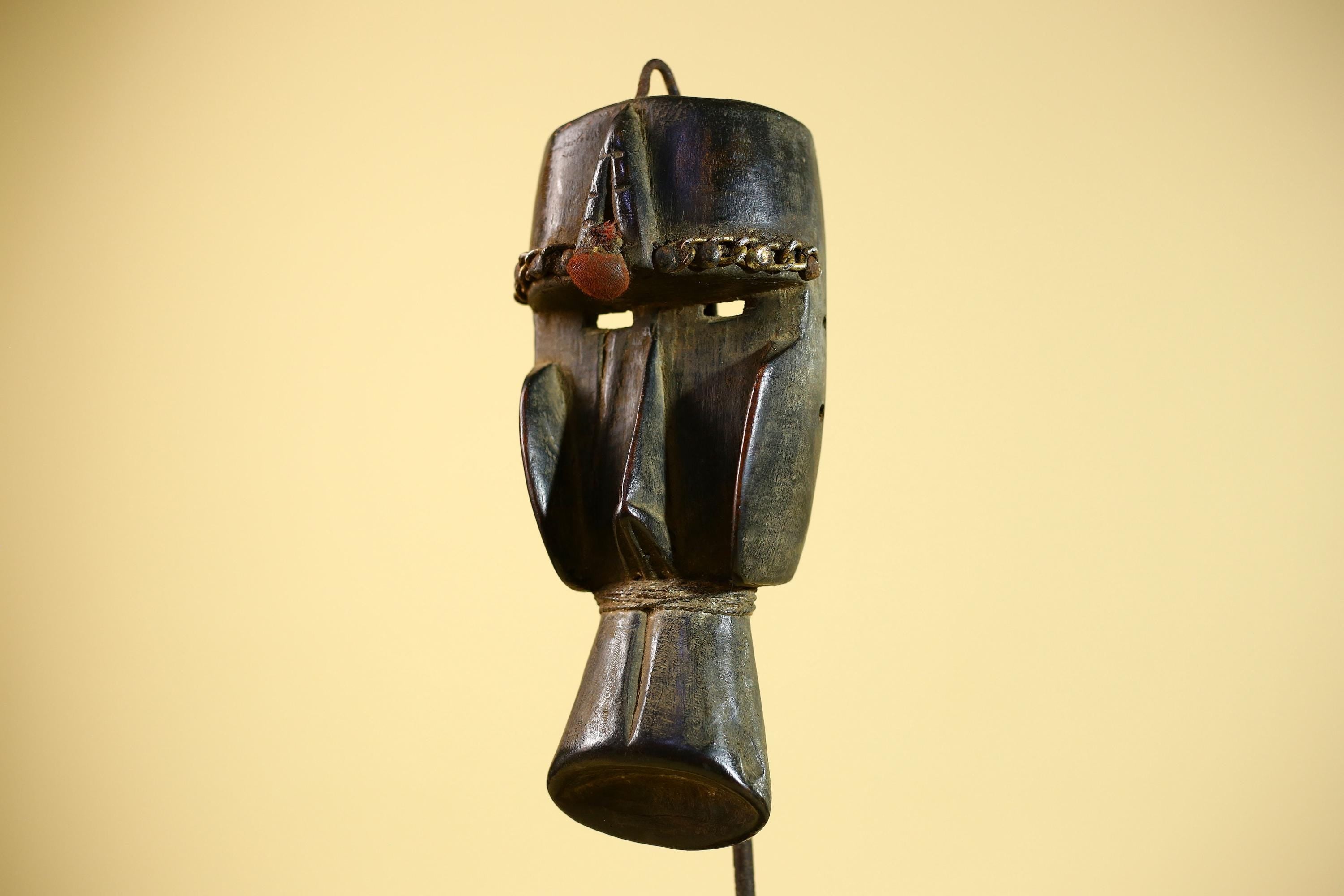 African Tribal Mask Dan Style Wood Beaded Forehead Ivory Coast Wall Art-G5855