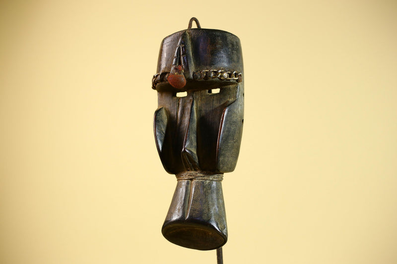 African Tribal Mask Dan Style Wood Beaded Forehead Ivory Coast Wall Art-G5855