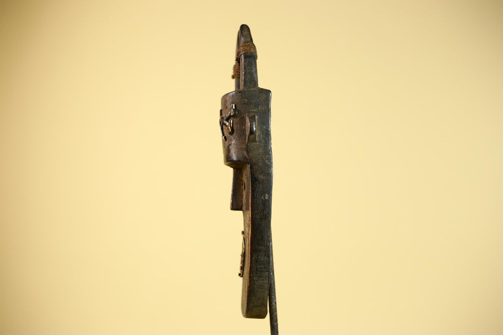 African Tribal Mask Toma Horned Wood Metal Detail Guinea Wall Art Decor-G5857