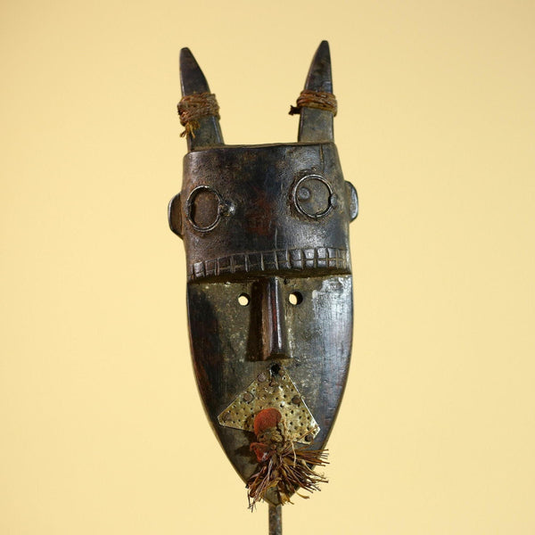 Toma African Mask Horned Tribal Wood Sculpture Guinea Vintage Wall Decor-G5860