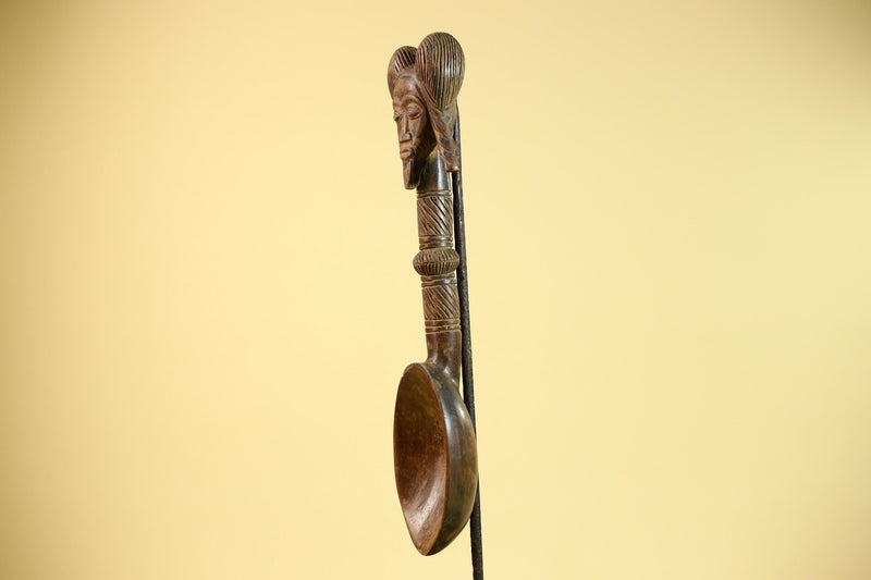 African Baule Spoon Tribal Wood Carving Female Head Côte d’Ivoire Decor-G5861