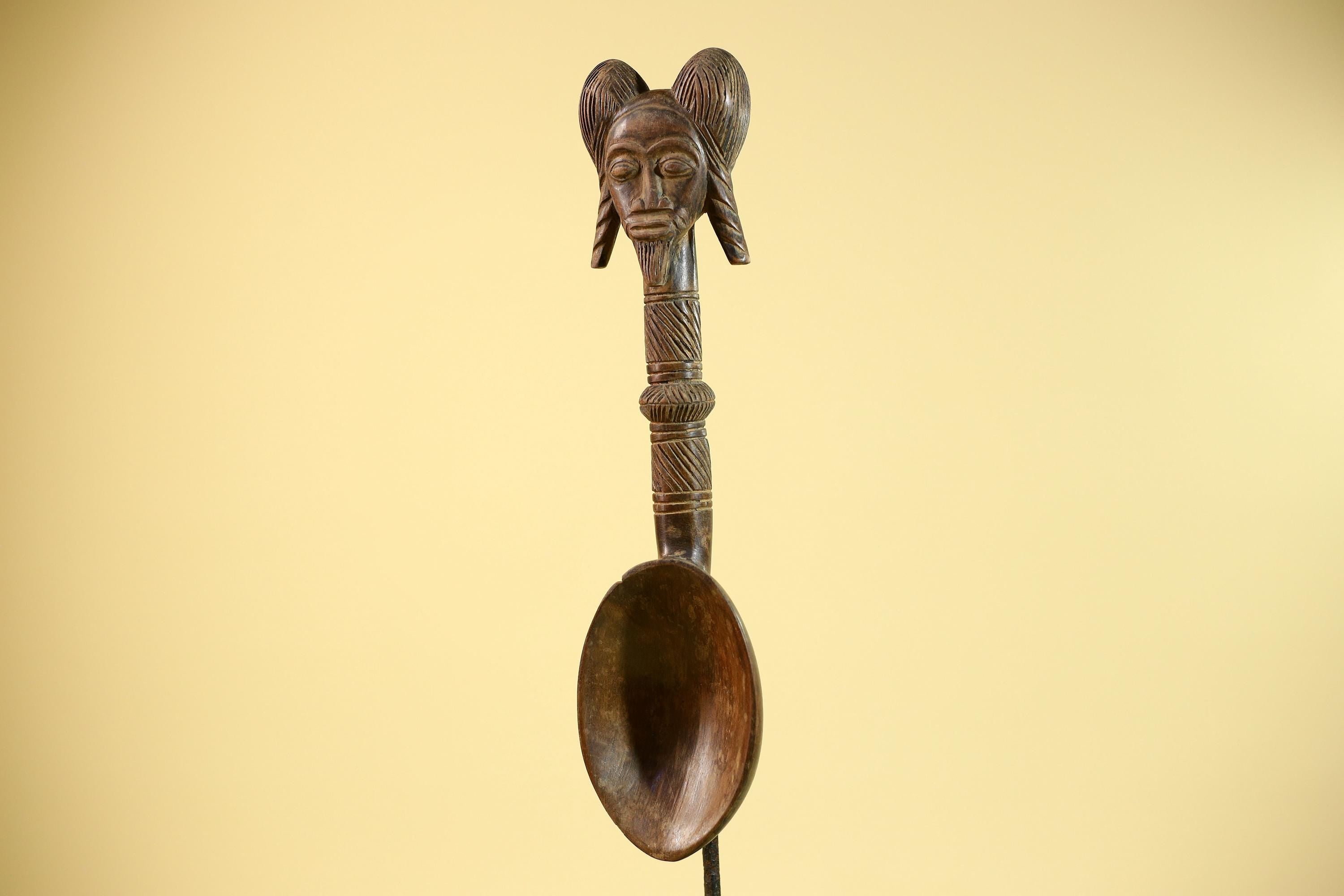 African Baule Spoon Tribal Wood Carving Female Head Côte d’Ivoire Decor-G5861
