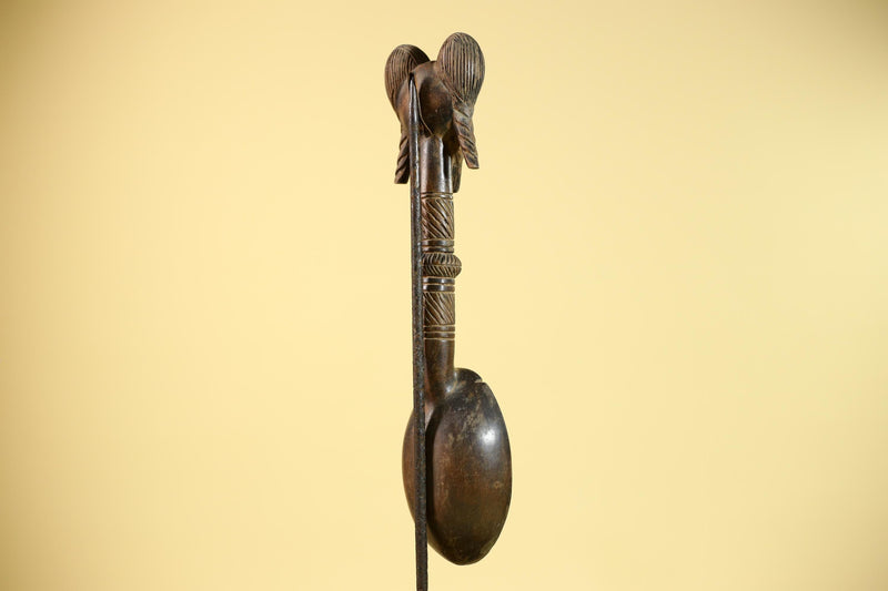 African Baule Spoon Tribal Wood Carving Female Head Côte d’Ivoire Decor-G5861