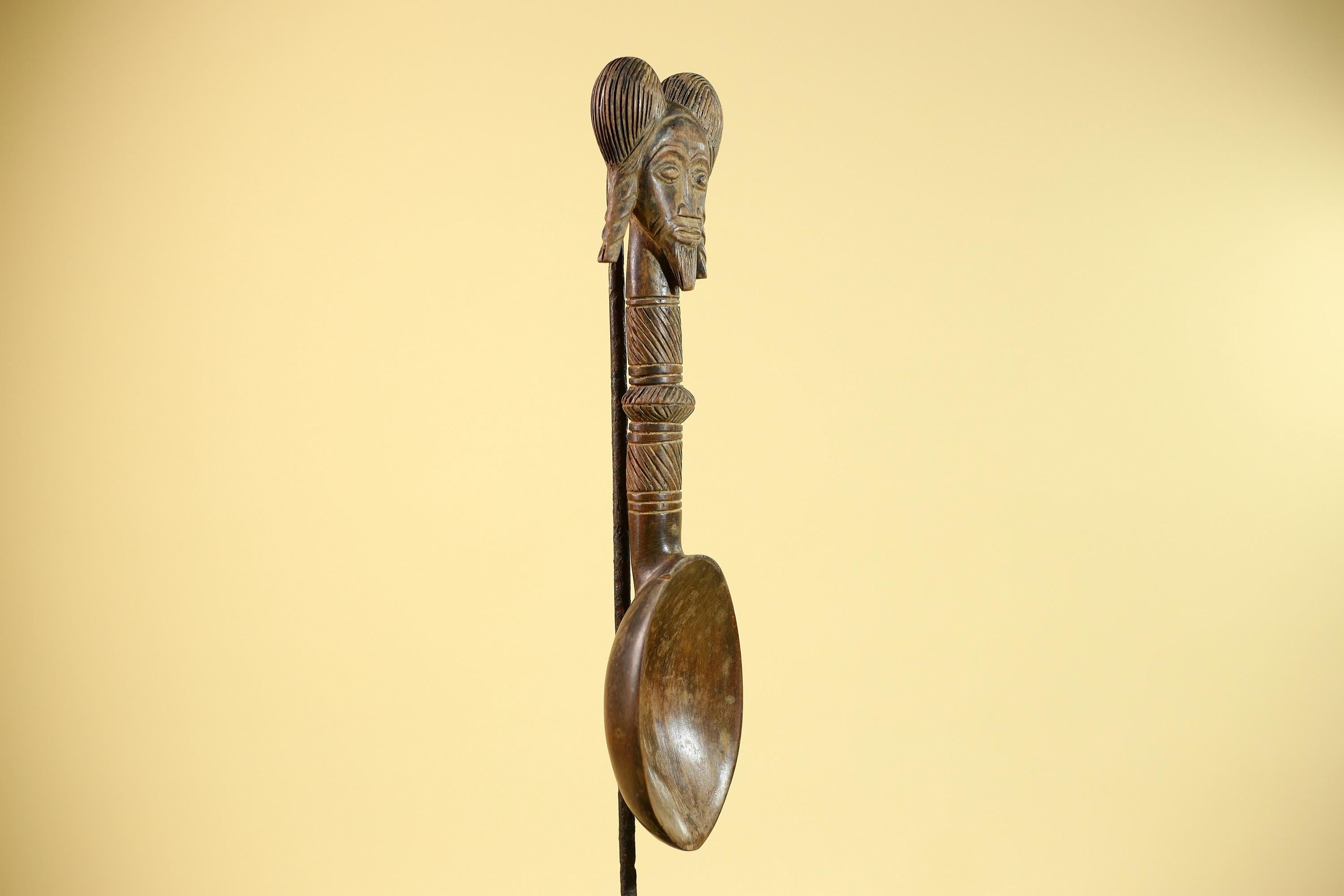 African Baule Spoon Tribal Wood Carving Female Head Côte d’Ivoire Decor-G5861