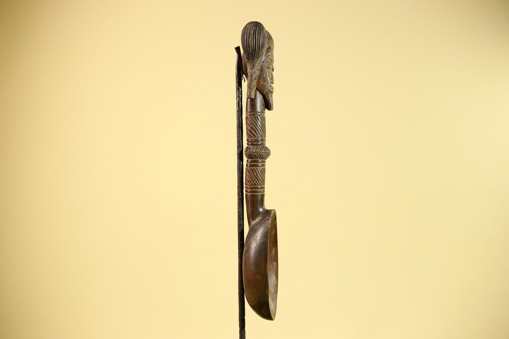 African Baule Spoon Tribal Wood Carving Female Head Côte d’Ivoire Decor-G5861