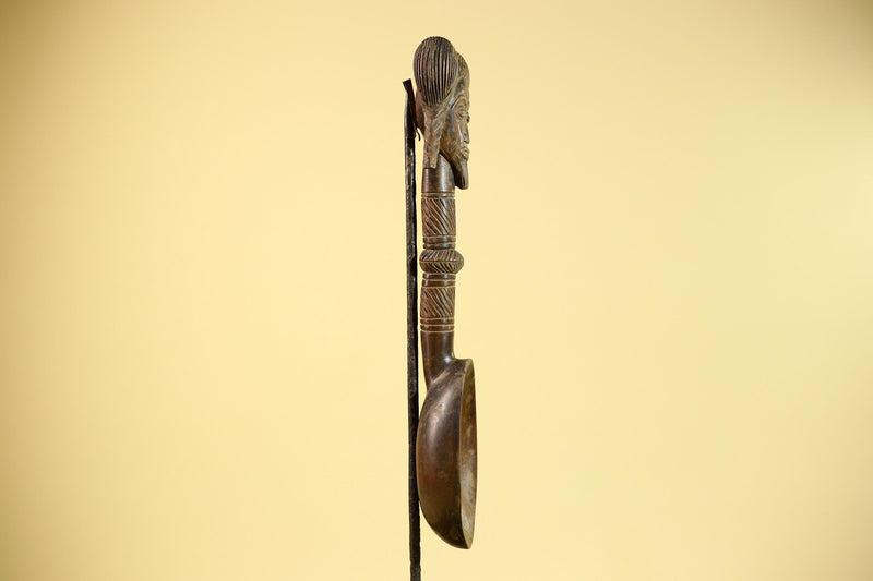 African Baule Spoon Tribal Wood Carving Female Head Côte d’Ivoire Decor-G5861