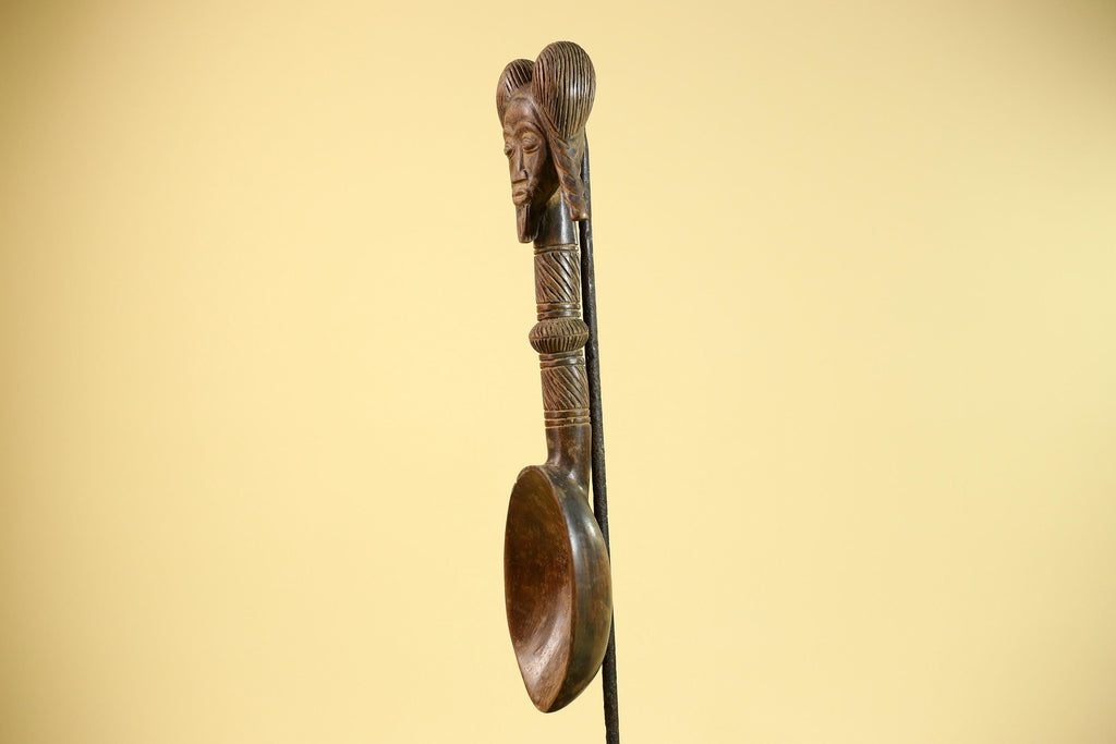 African Baule Spoon Tribal Wood Carving Female Head Côte d’Ivoire Decor-G5861