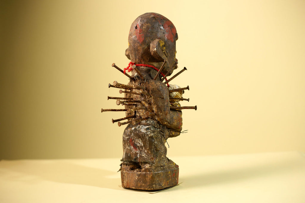 Kongo Nkisi Nkondi Figure: African Tribal Power Sculpture with Nails & Vines-G5828