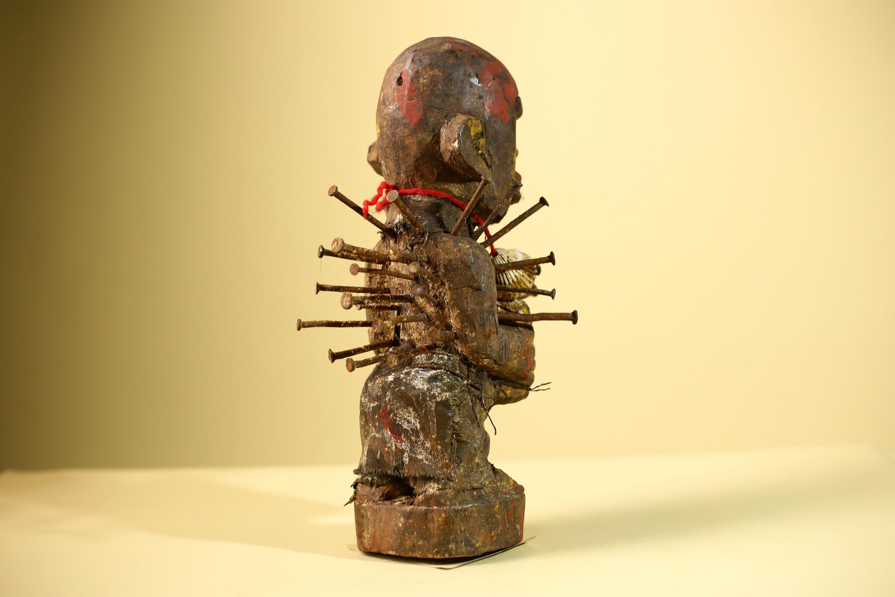 Kongo Nkisi Nkondi Figure: African Tribal Power Sculpture with Nails & Vines-G5828