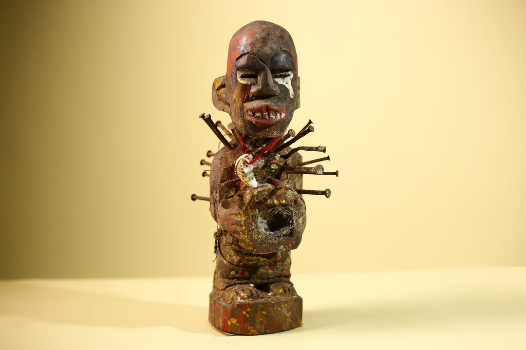 Kongo Nkisi Nkondi Figure: African Tribal Power Sculpture with Nails & Vines-G5828