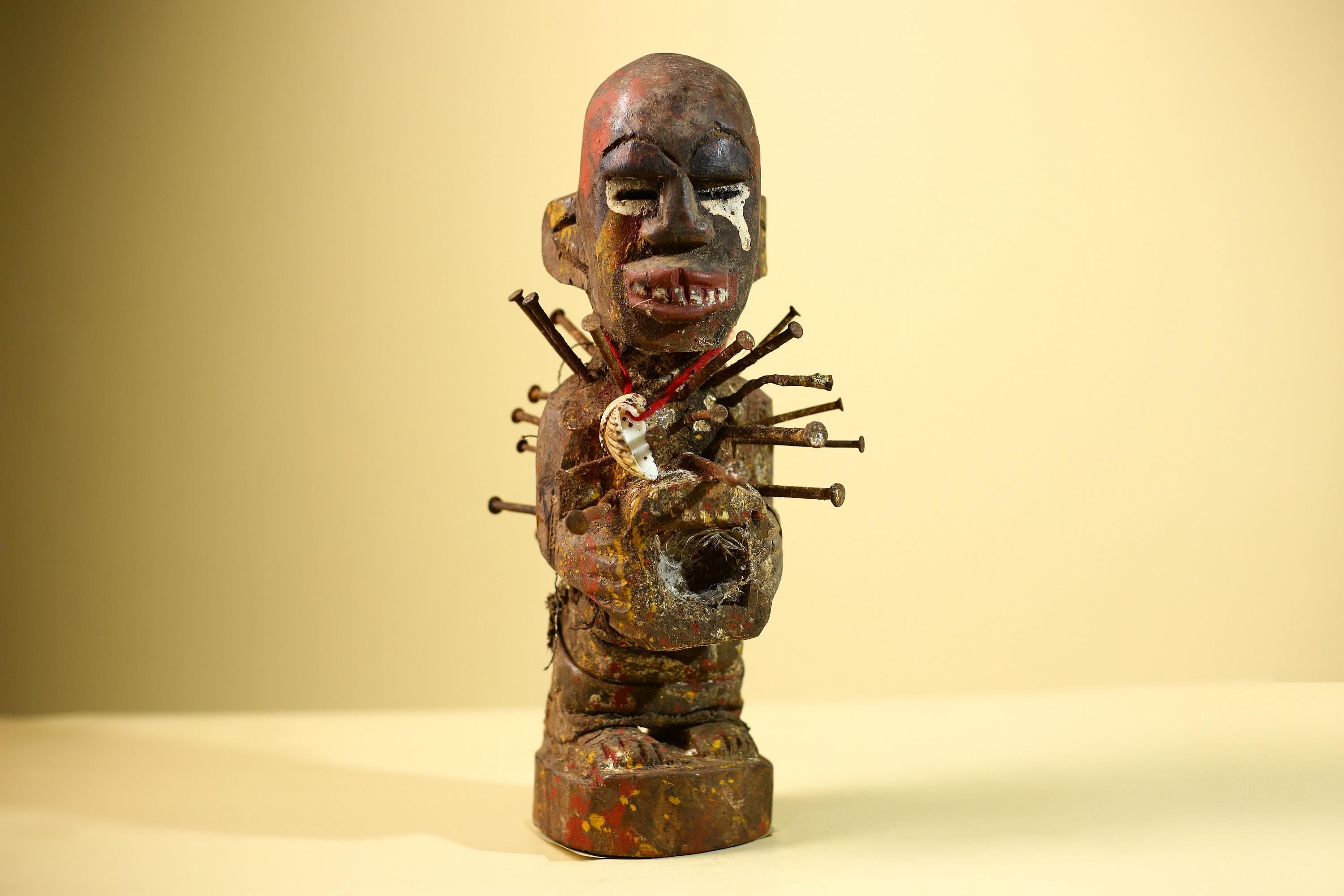 Kongo Nkisi Nkondi Figure: African Tribal Power Sculpture with Nails & Vines-G5828