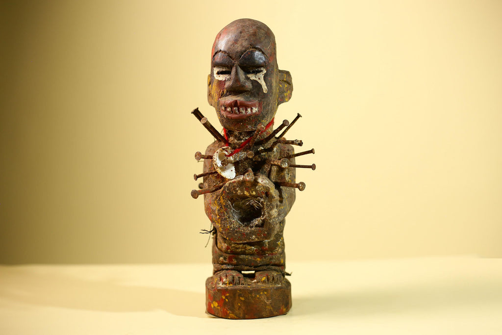 Kongo Nkisi Nkondi Figure: African Tribal Power Sculpture with Nails & Vines-G5828