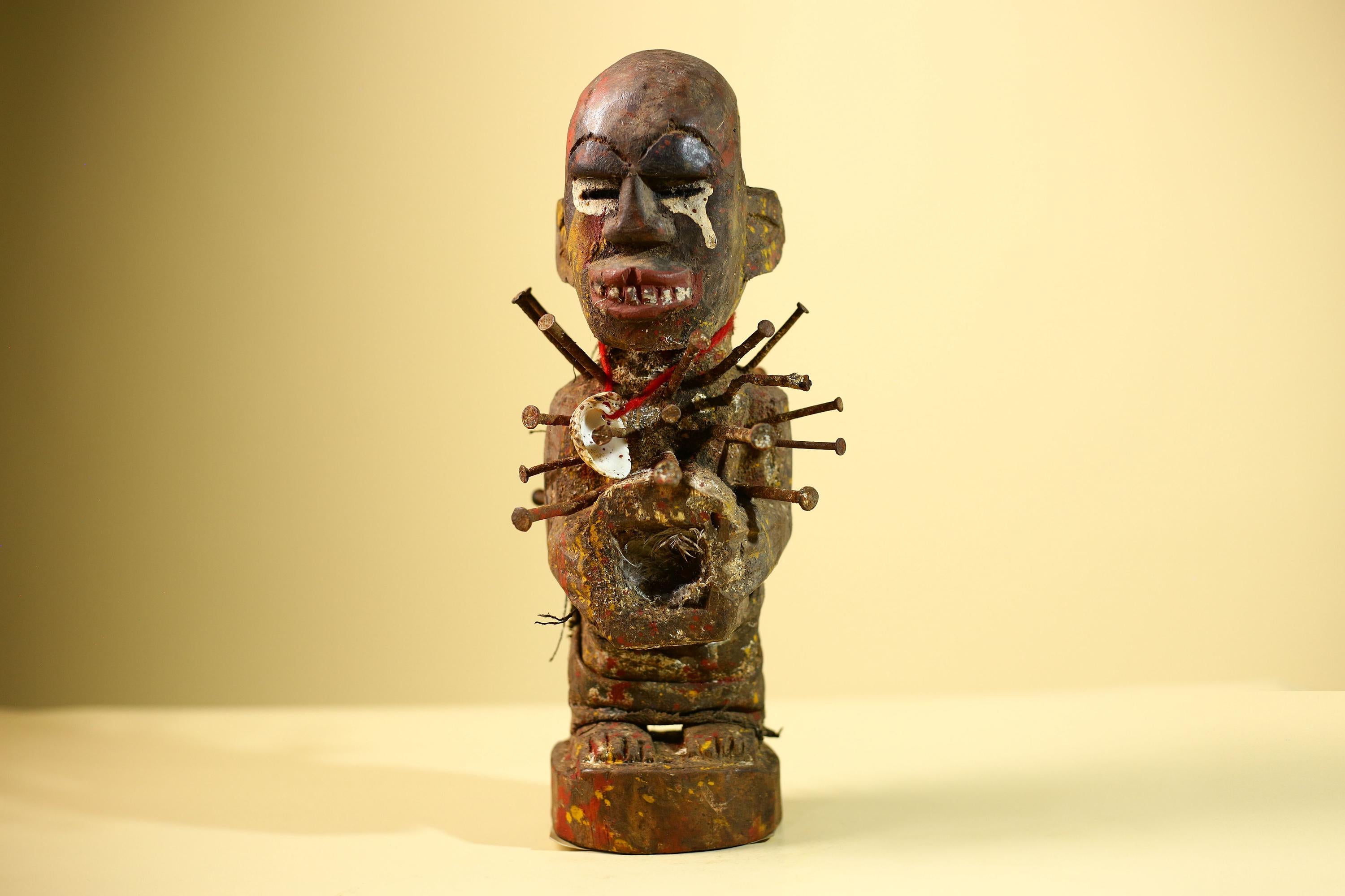 Kongo Nkisi Nkondi Figure: African Tribal Power Sculpture with Nails & Vines-G5828