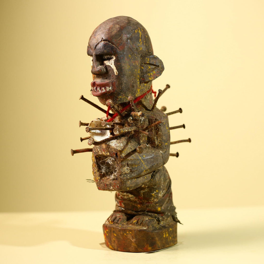Kongo Nkisi Nkondi Figure: African Tribal Power Sculpture with Nails & Vines-G5828