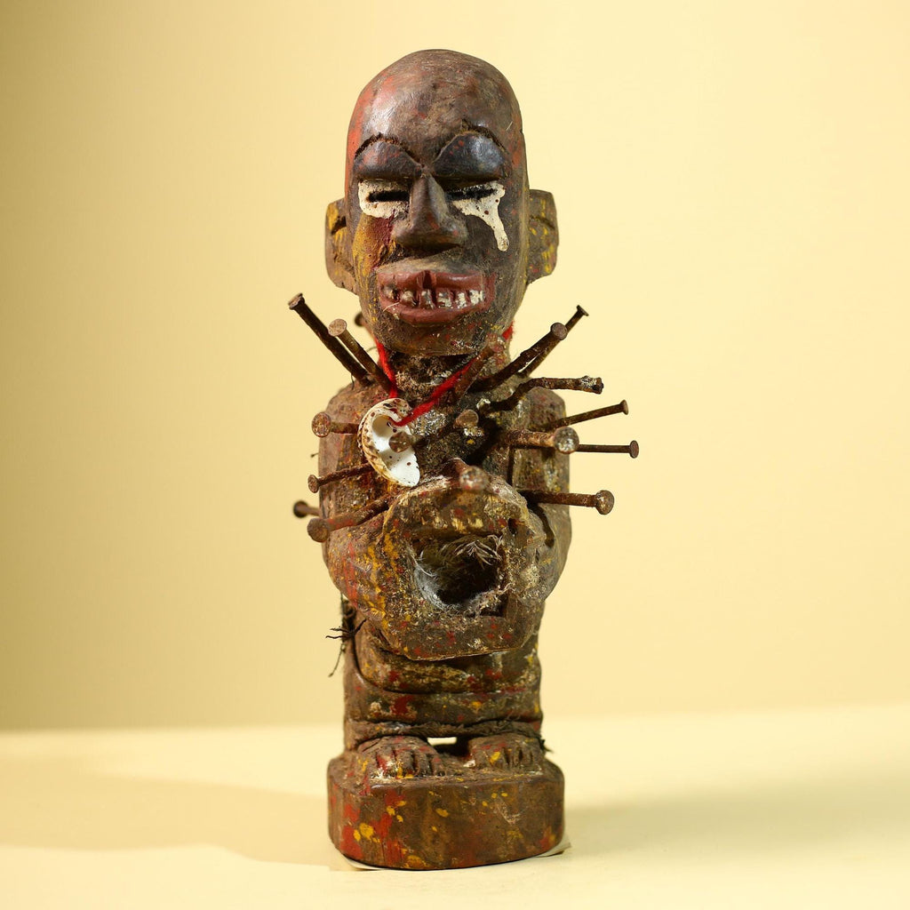 Kongo Nkisi Nkondi Figure: African Tribal Power Sculpture with Nails & Vines-G5828