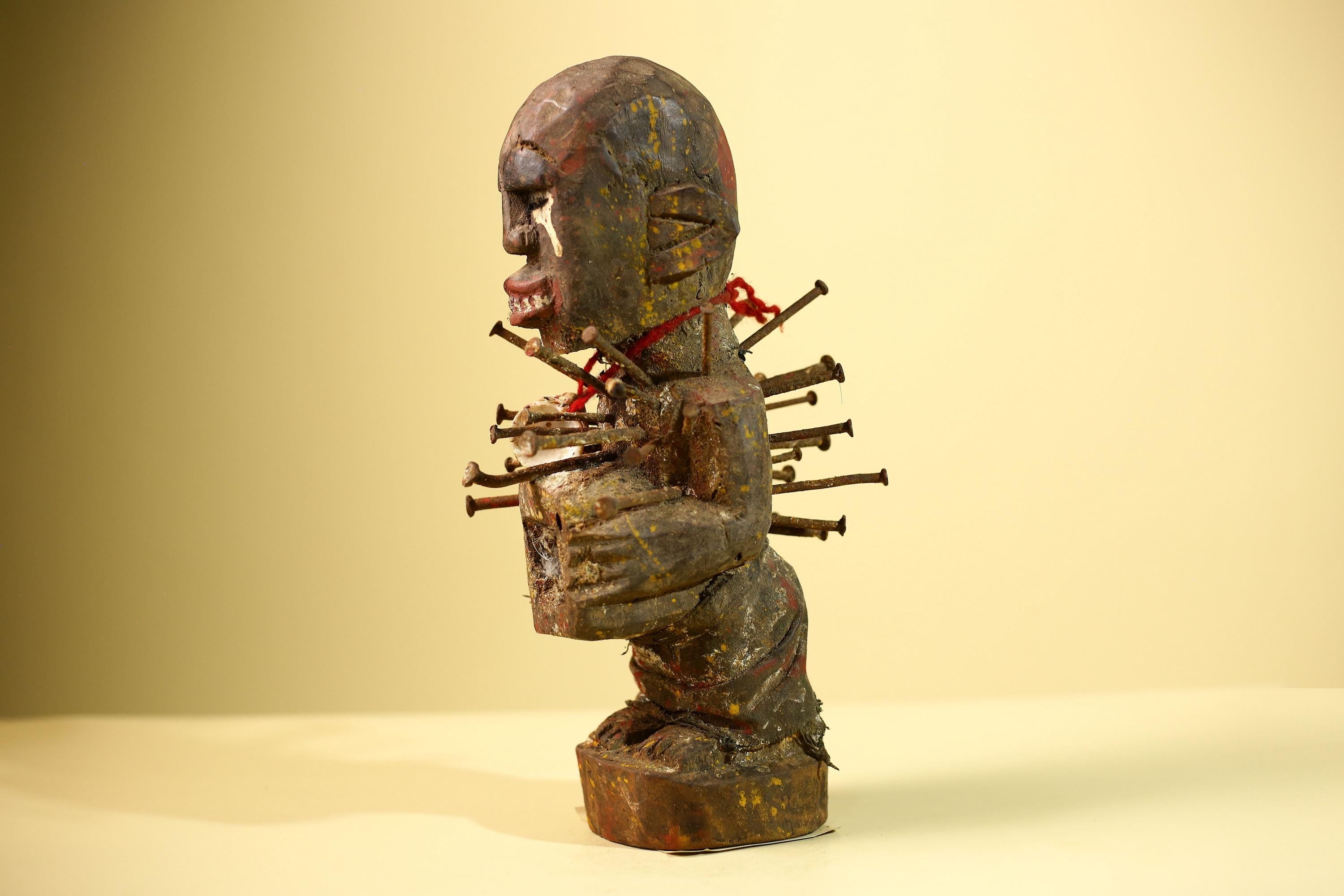 Kongo Nkisi Nkondi Figure: African Tribal Power Sculpture with Nails & Vines-G5828