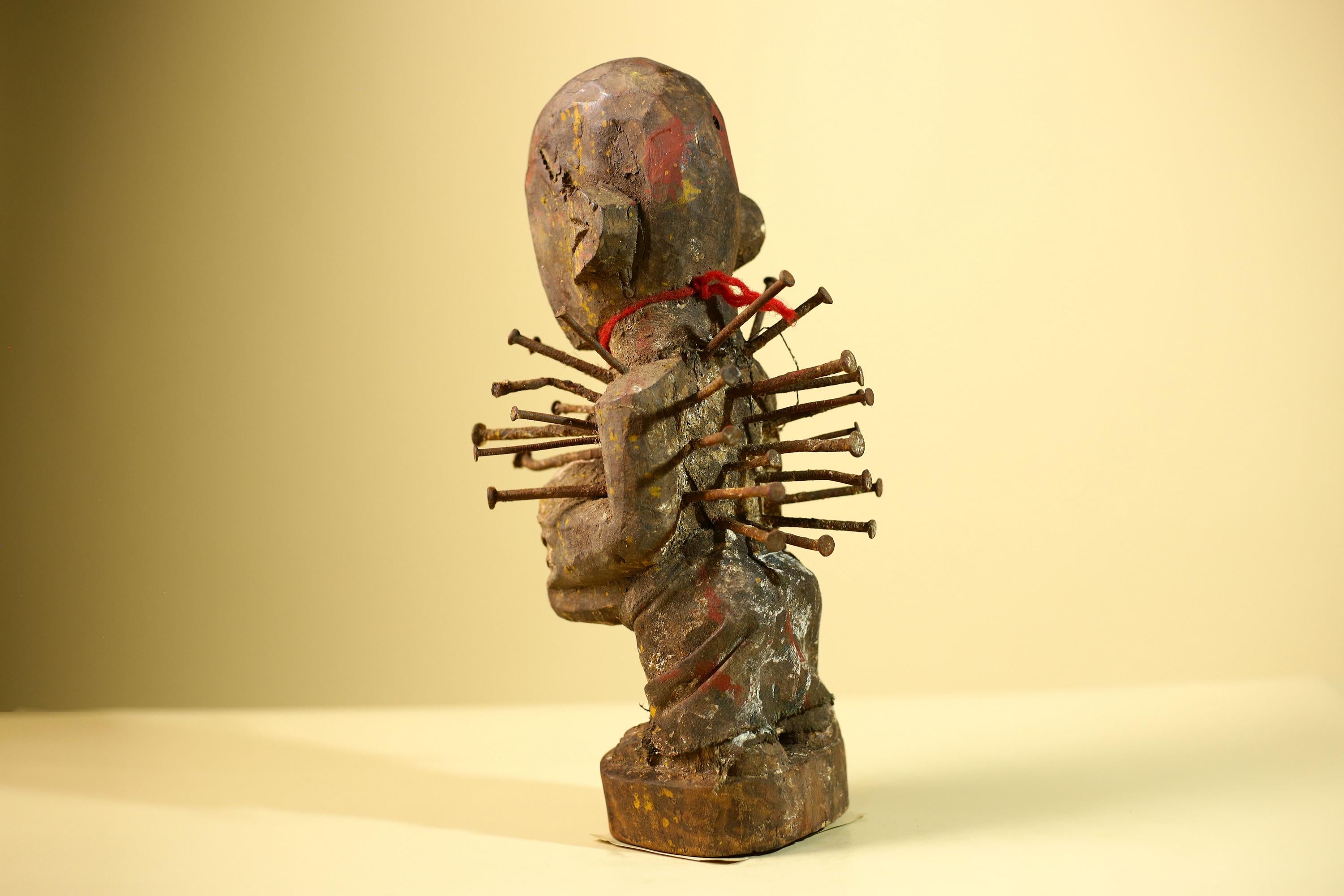 Kongo Nkisi Nkondi Figure: African Tribal Power Sculpture with Nails & Vines-G5828