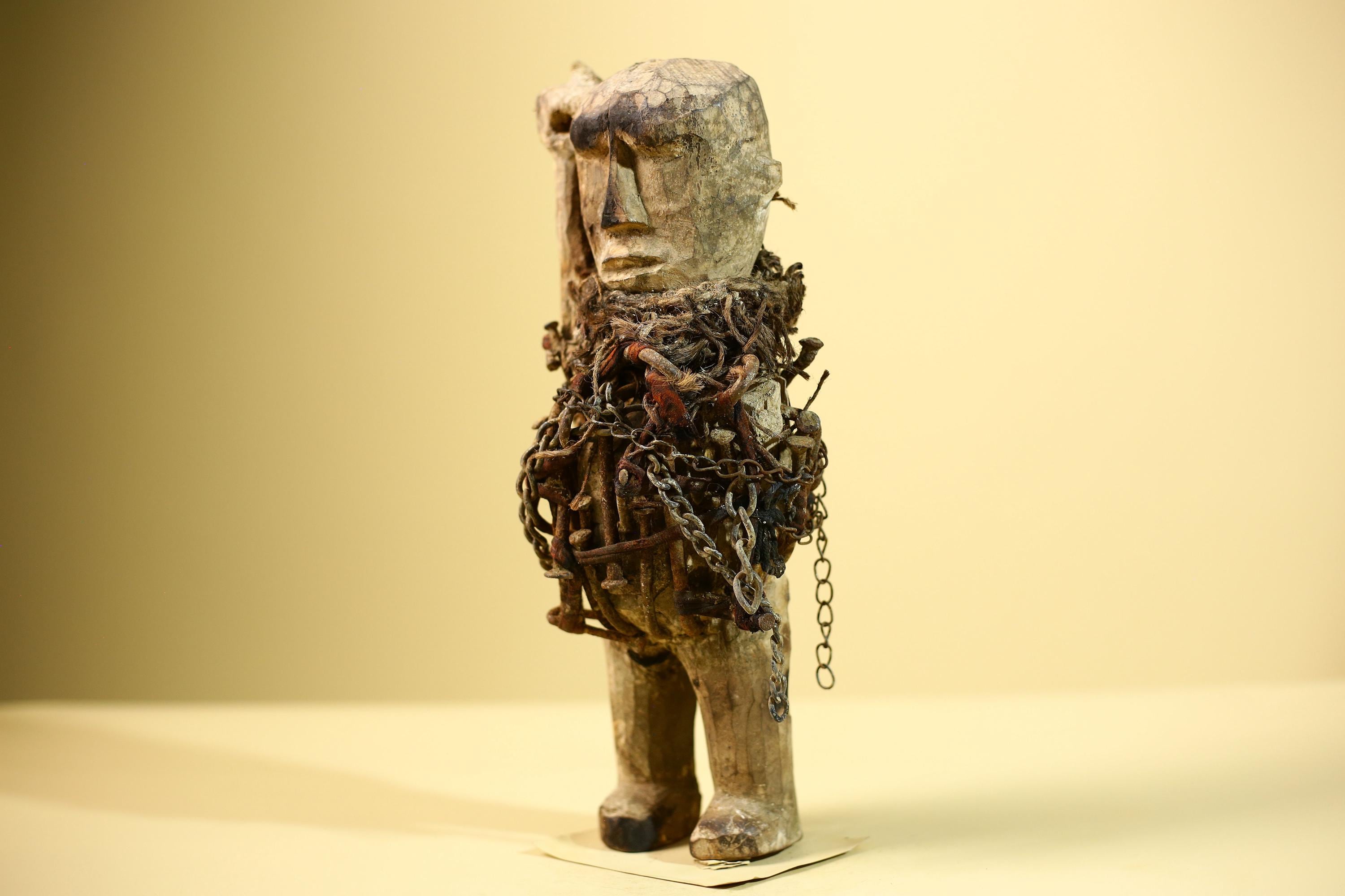 Kongo Nkisi Nkondi Figure: African Tribal Power Sculpture with Nails & Vines-G5829