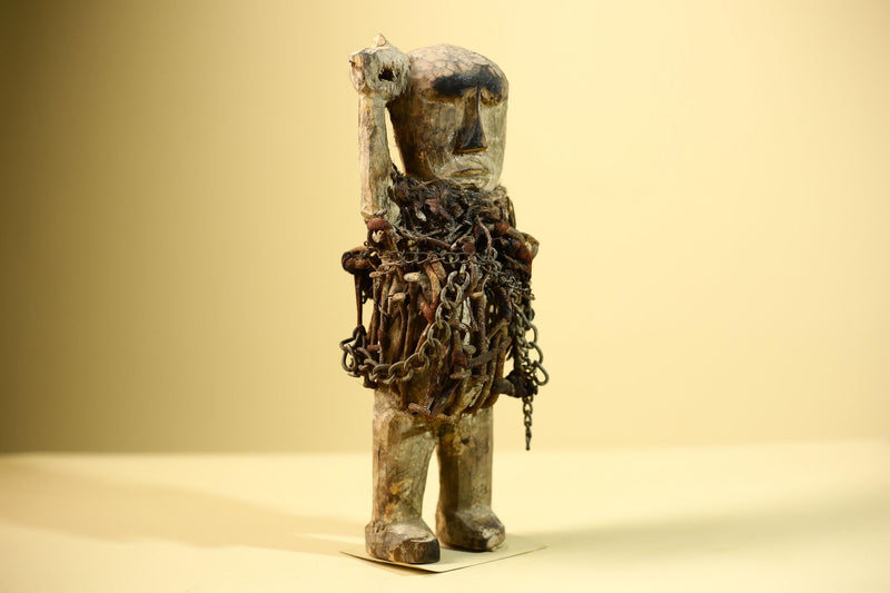 Kongo Nkisi Nkondi Figure: African Tribal Power Sculpture with Nails & Vines-G5829