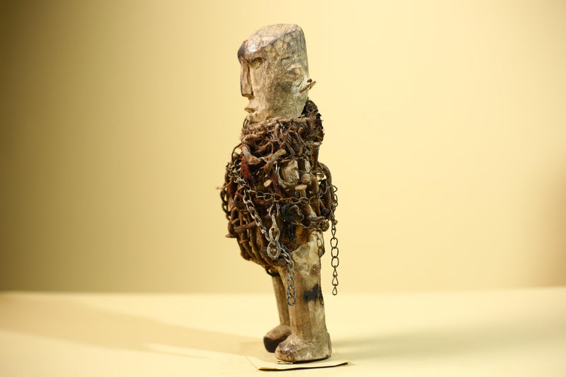 Kongo Nkisi Nkondi Figure: African Tribal Power Sculpture with Nails & Vines-G5829
