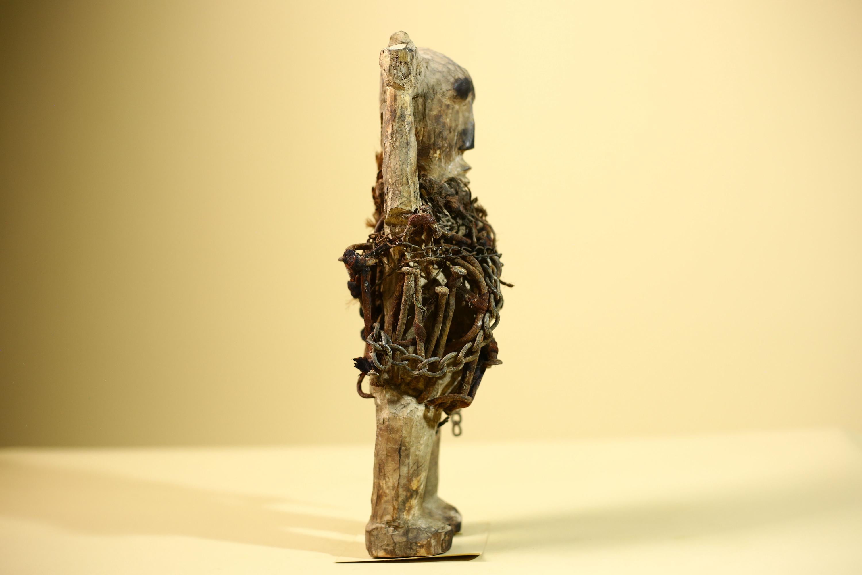 Kongo Nkisi Nkondi Figure: African Tribal Power Sculpture with Nails & Vines-G5829
