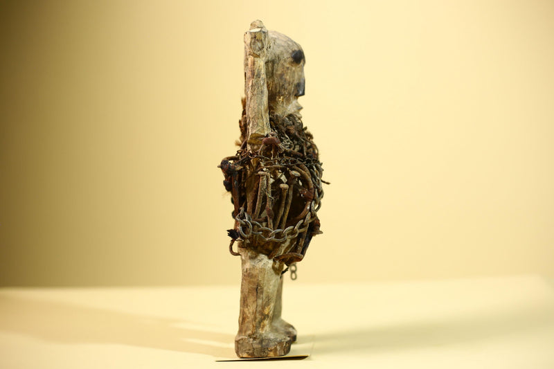 Kongo Nkisi Nkondi Figure: African Tribal Power Sculpture with Nails & Vines-G5829