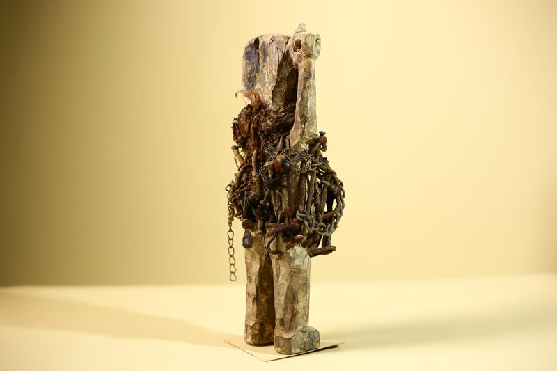 Kongo Nkisi Nkondi Figure: African Tribal Power Sculpture with Nails & Vines-G5829