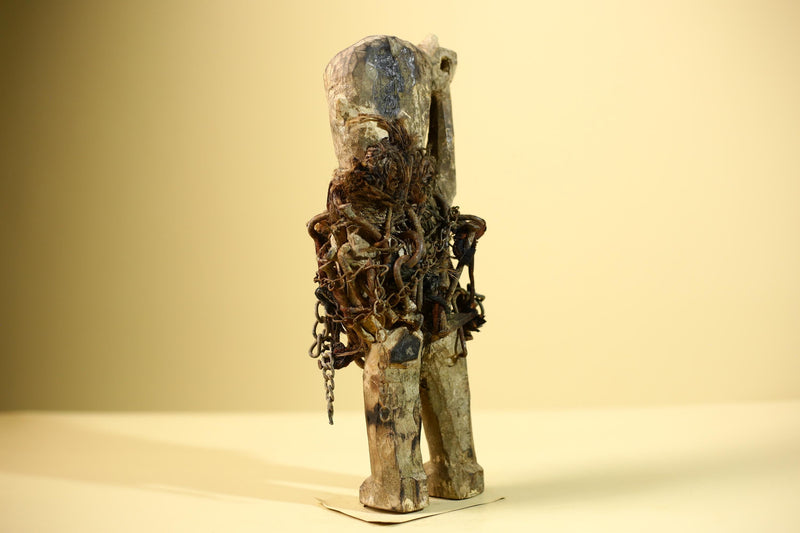Kongo Nkisi Nkondi Figure: African Tribal Power Sculpture with Nails & Vines-G5829