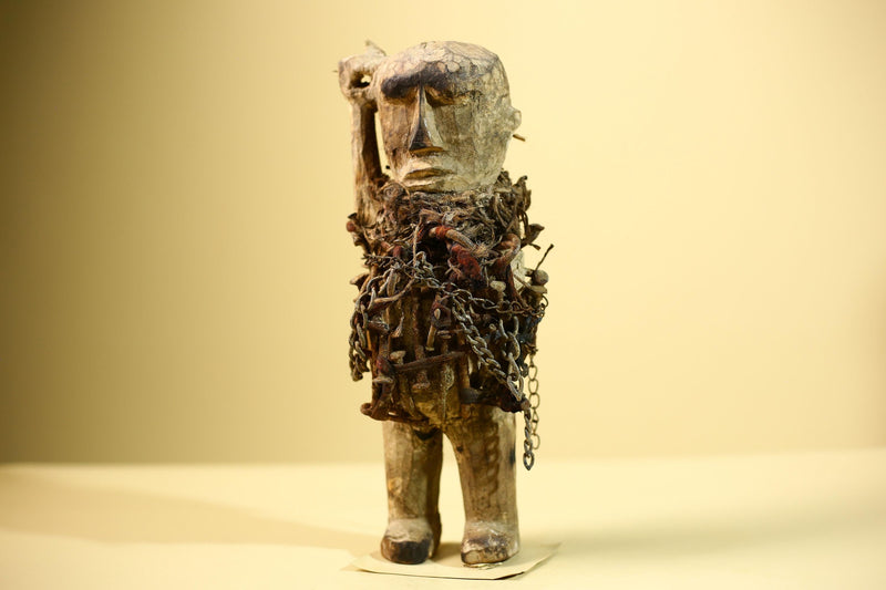 Kongo Nkisi Nkondi Figure: African Tribal Power Sculpture with Nails & Vines-G5829